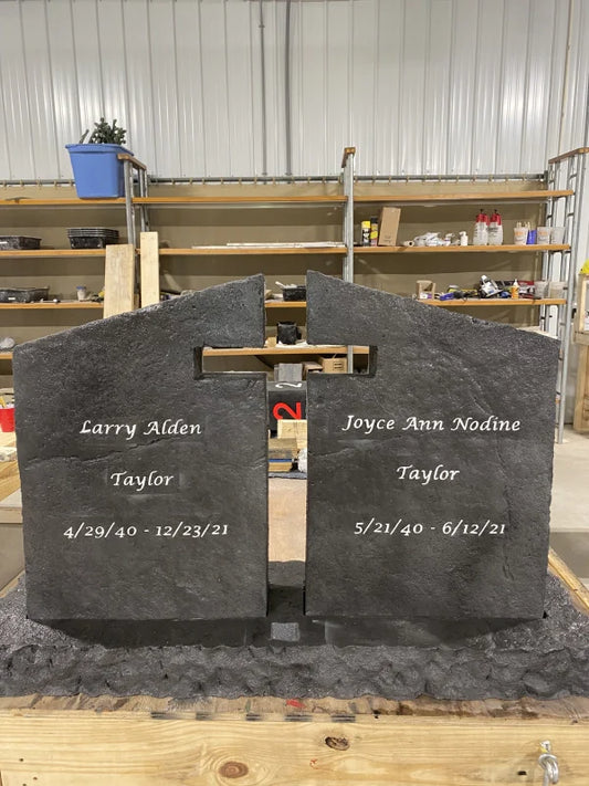 Custom engraved companion memorial headstones with names and dates